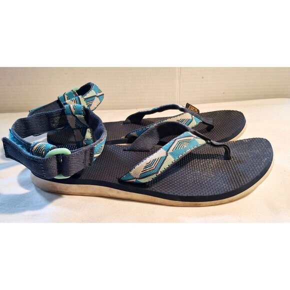 Teva Womens Size 9 Blue & Teal Geometric Pattern Adjustable Strap Sandals - Picture 2 of 6